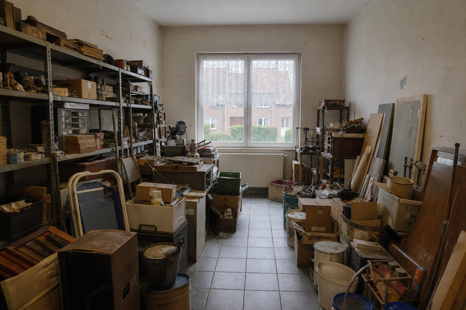 Vide garage-atelier à Saint-Léger : avant, en cours et après — avant débarras
