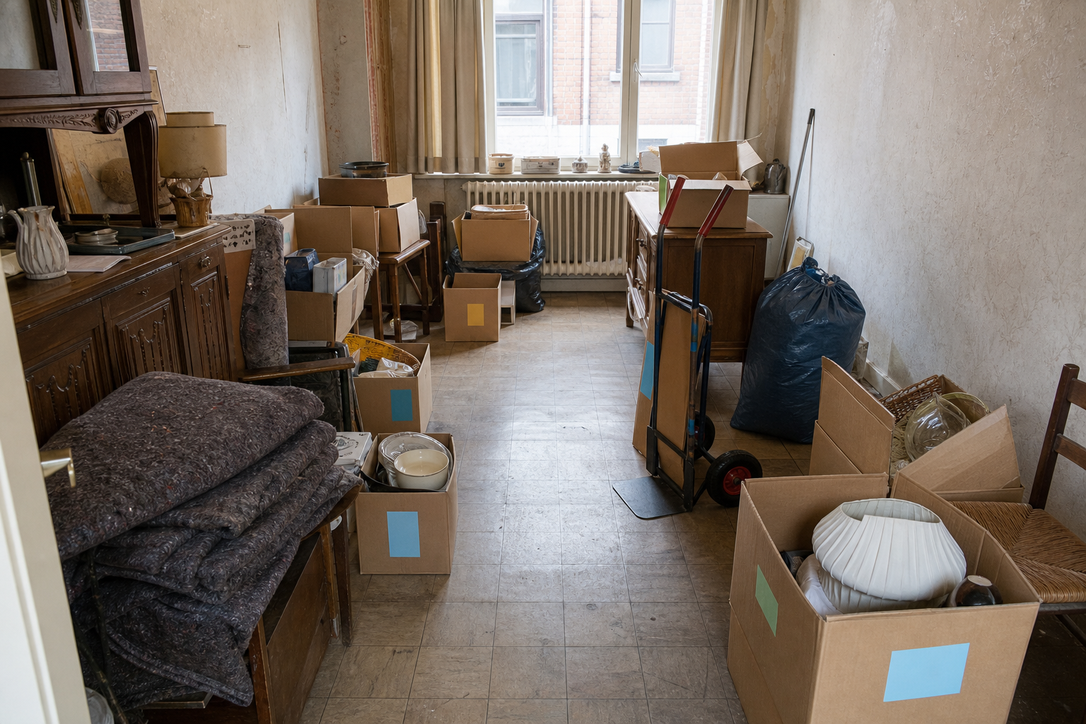 Vide maison ouvrière à Sambreville : avant, en cours et après — intervention en cours
