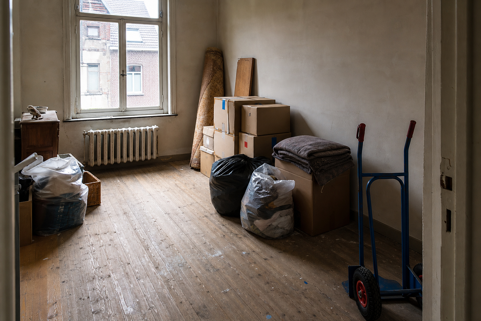 Vide maison ouvrière à Schelle : avant, en cours et après — intervention en cours