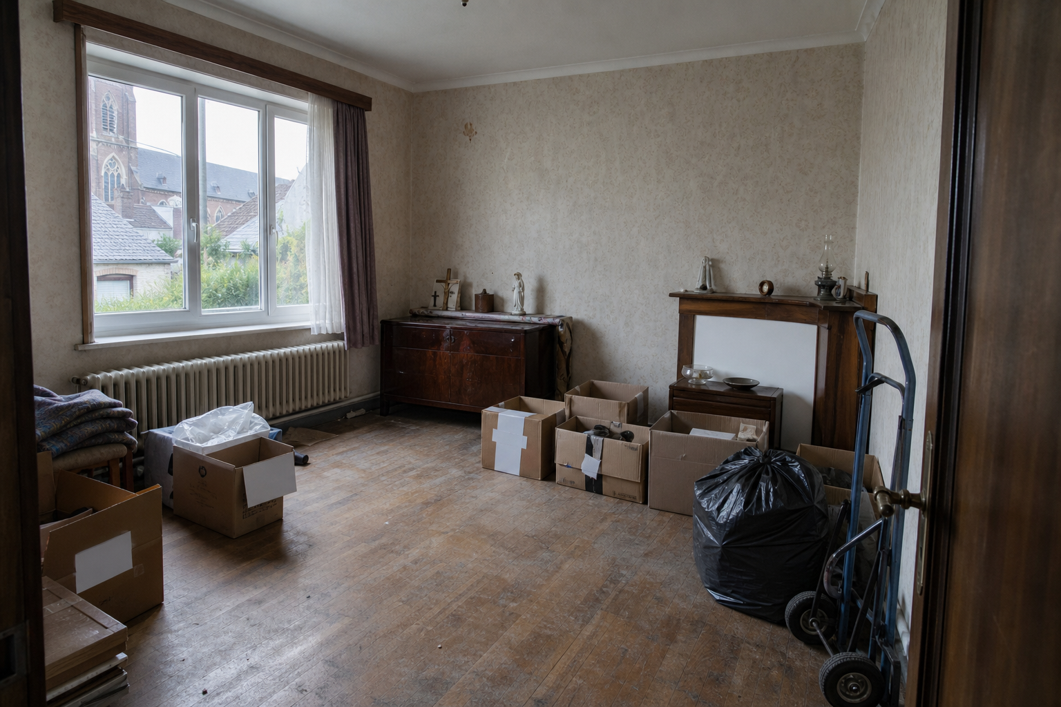 Débarras après départ en maison de repos à Montaigu-Zichem : avant, en cours et après — intervention en cours