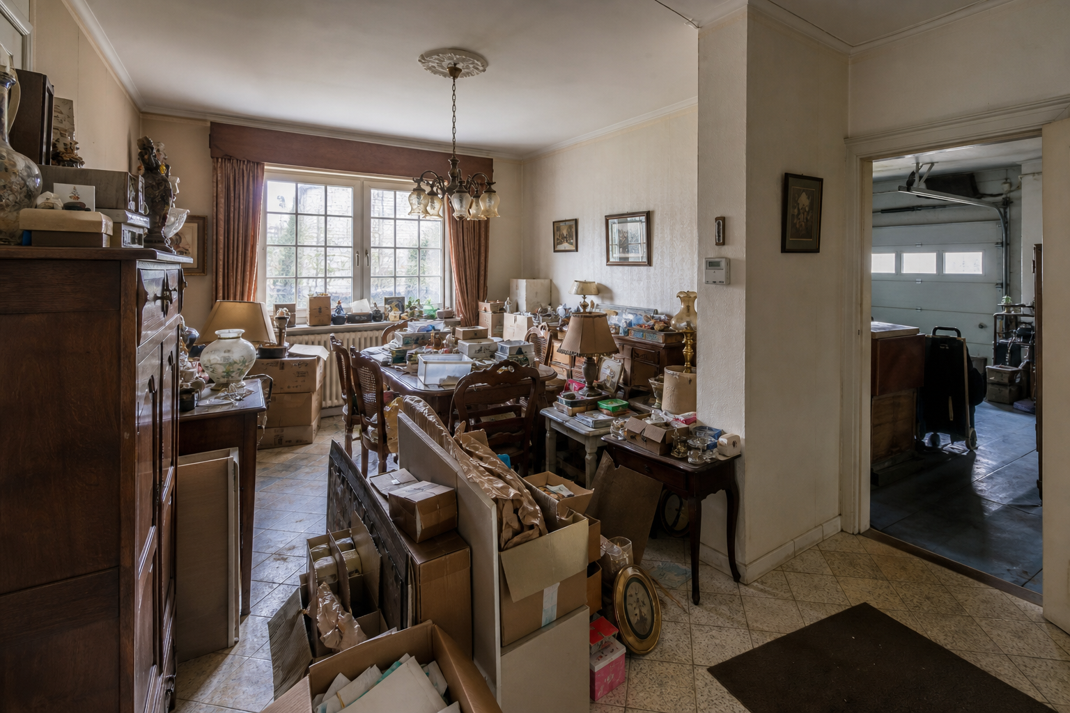 Vide villa quatre façades à Seneffe : avant, en cours et après — avant débarras