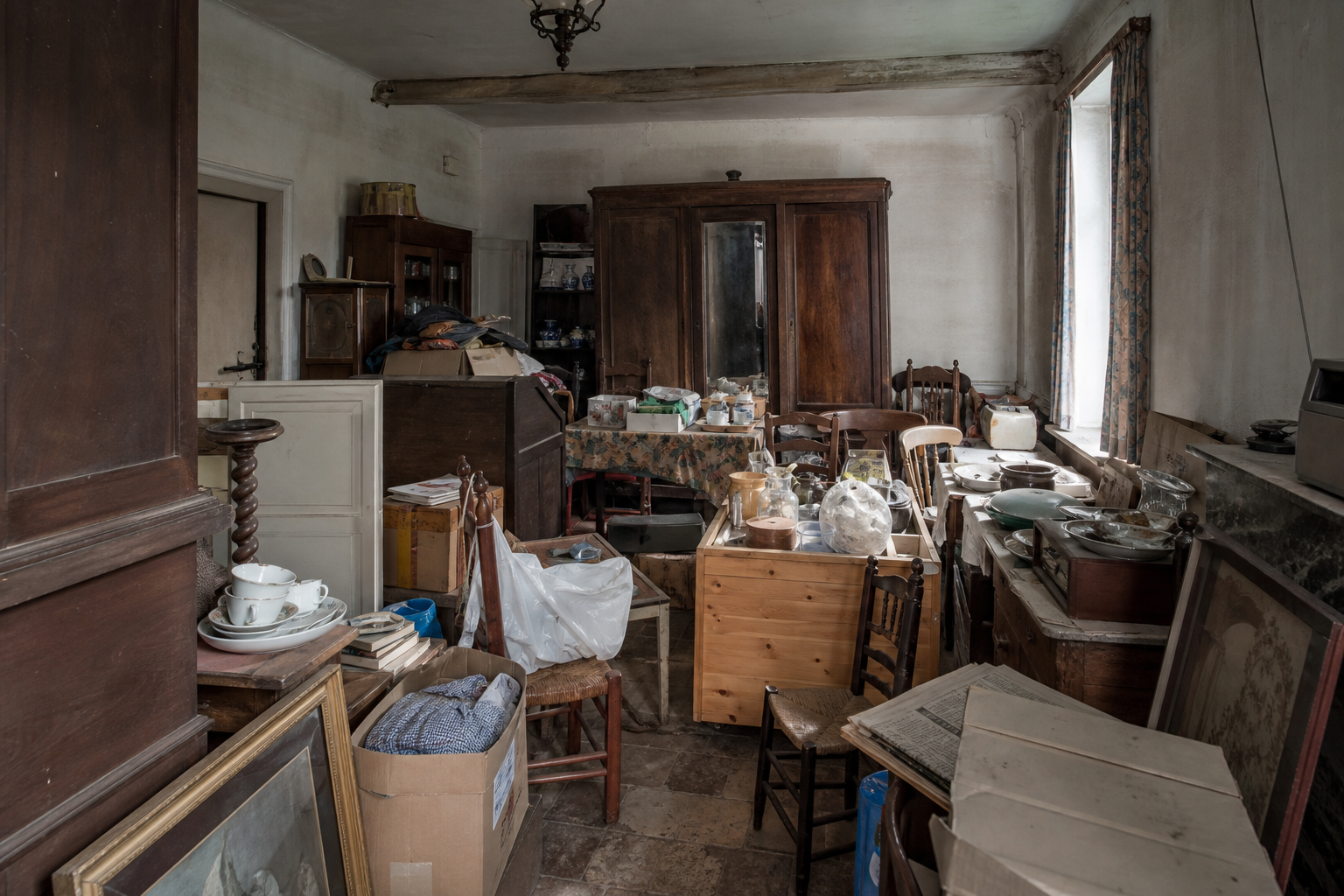 Vide maison villageoise avec grange à Silly : avant, en cours et après — avant débarras