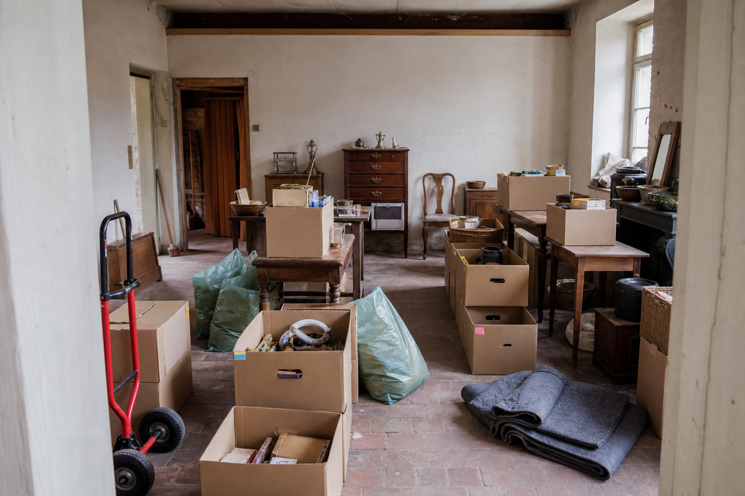 Vide maison villageoise avec grange à Silly : avant, en cours et après — intervention en cours