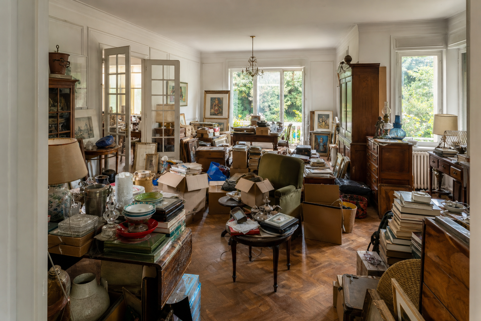 Vide villa quatre façades à Rhode-Saint-Genèse : avant, en cours et après — avant débarras