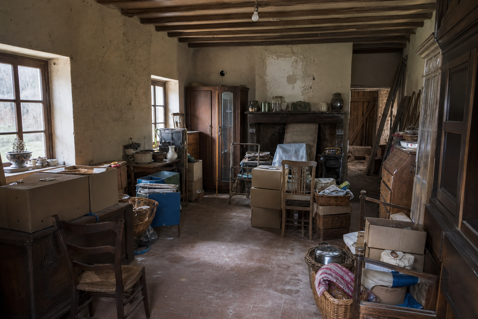 Vide maison avec serre et remise horticole à Sint-Katelijne-Waver : avant, en cours et après — intervention en cours