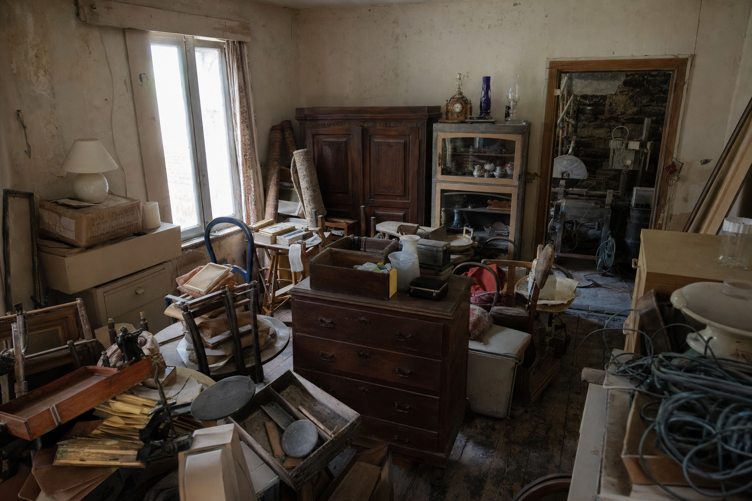 Vide maison villageoise avec atelier de tailleur de pierre à Sprimont : avant, en cours et après — avant débarras