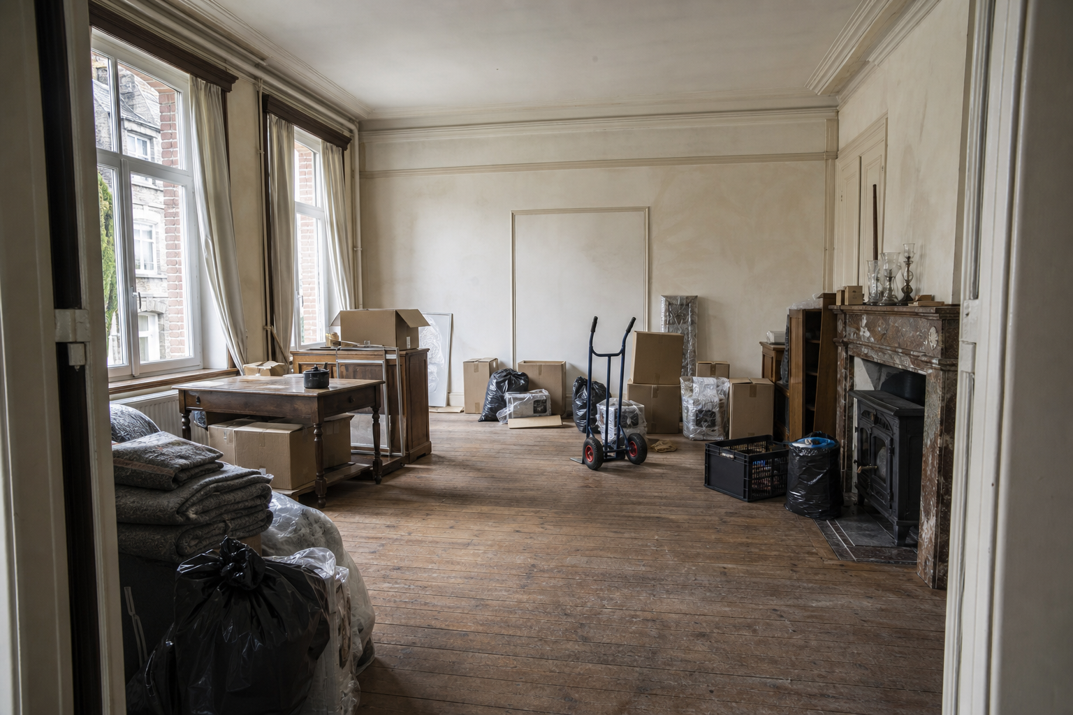 Vide maison de ville à Stavelot : avant, en cours et après — intervention en cours