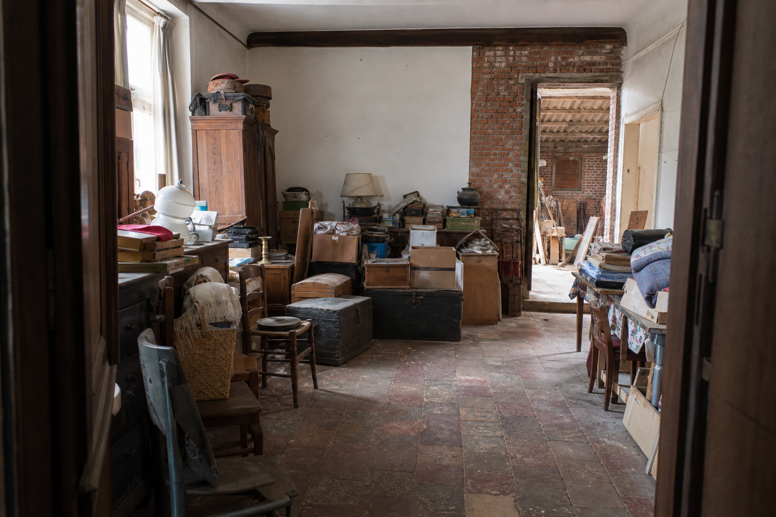 Vide maison villageoise avec grange à Stekene : avant, en cours et après — avant débarras