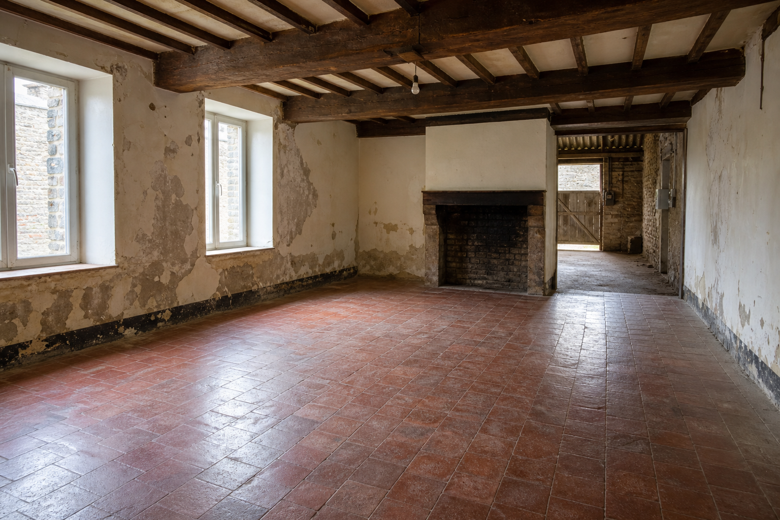 Vide maison villageoise avec grange à Tellin : avant, en cours et après — après débarras