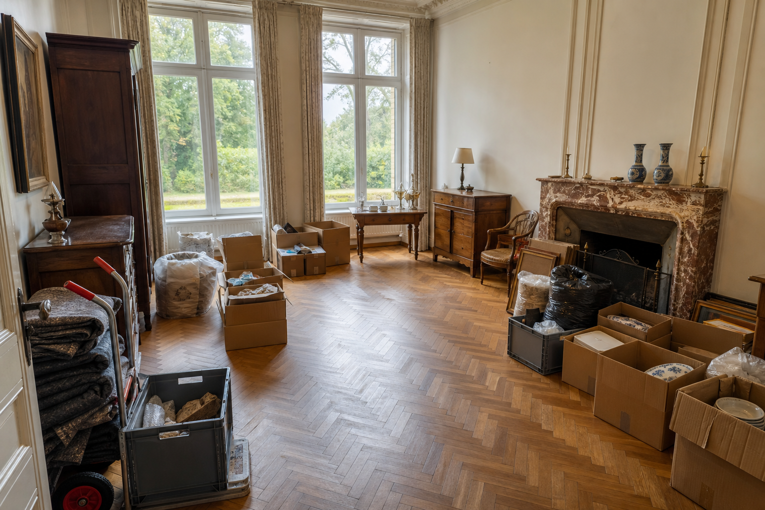 Vide villa avec bibliothèque à Tervuren : avant, en cours et après — intervention en cours