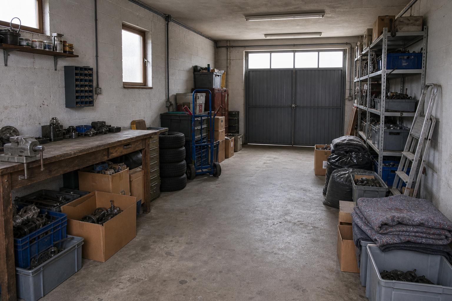 Vide garage-atelier à Tessenderlo : avant, en cours et après — intervention en cours