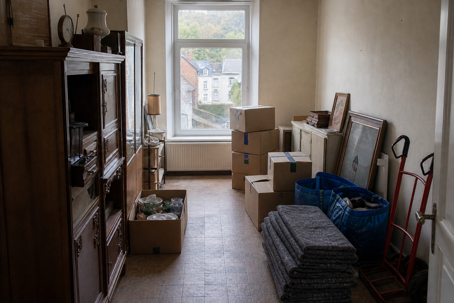 Vide maison mitoyenne de la ville haute à Thuin : avant, en cours et après — intervention en cours