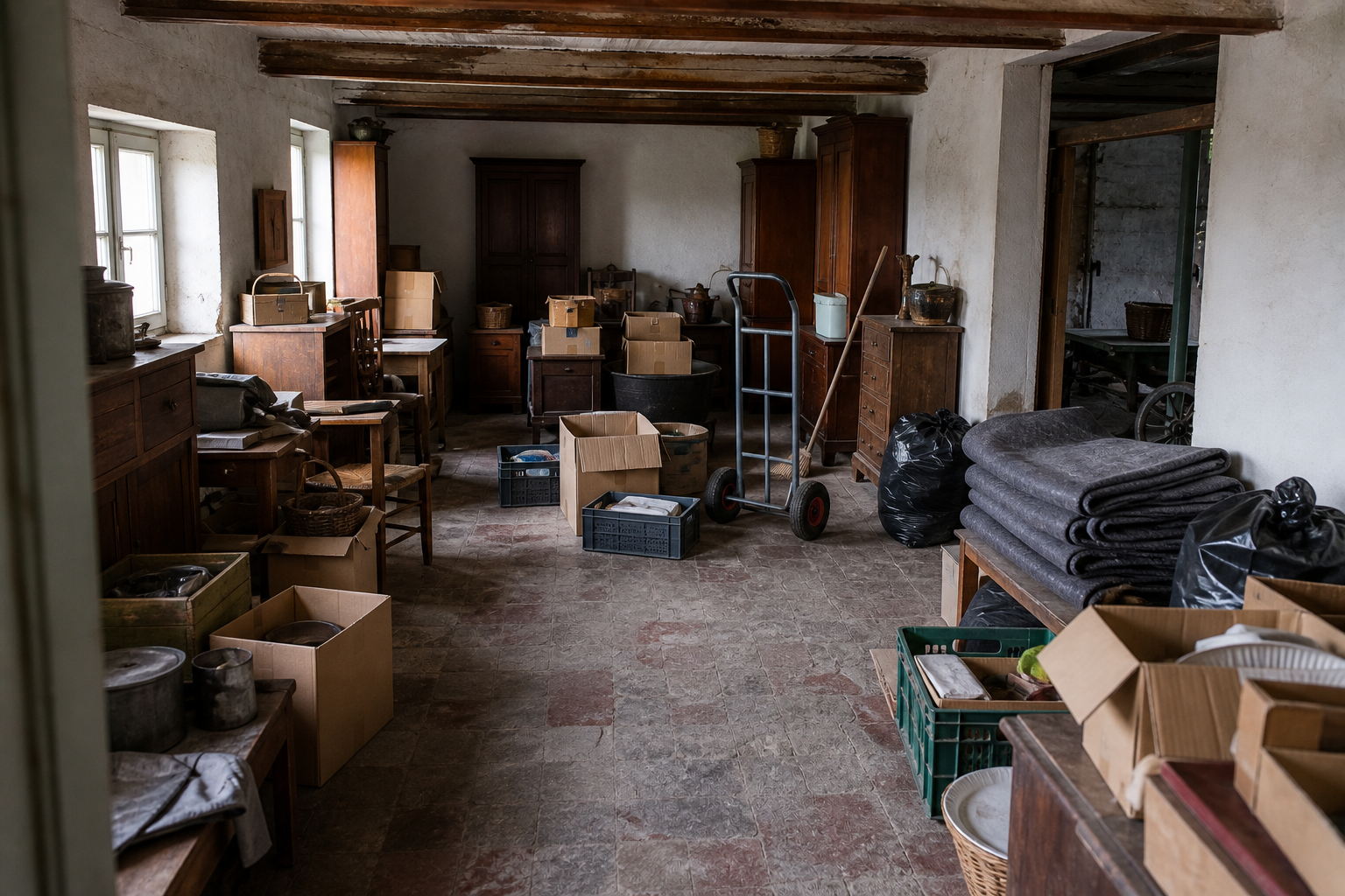 Vide fermette avec dépendances à Tielt : avant, en cours et après — intervention en cours