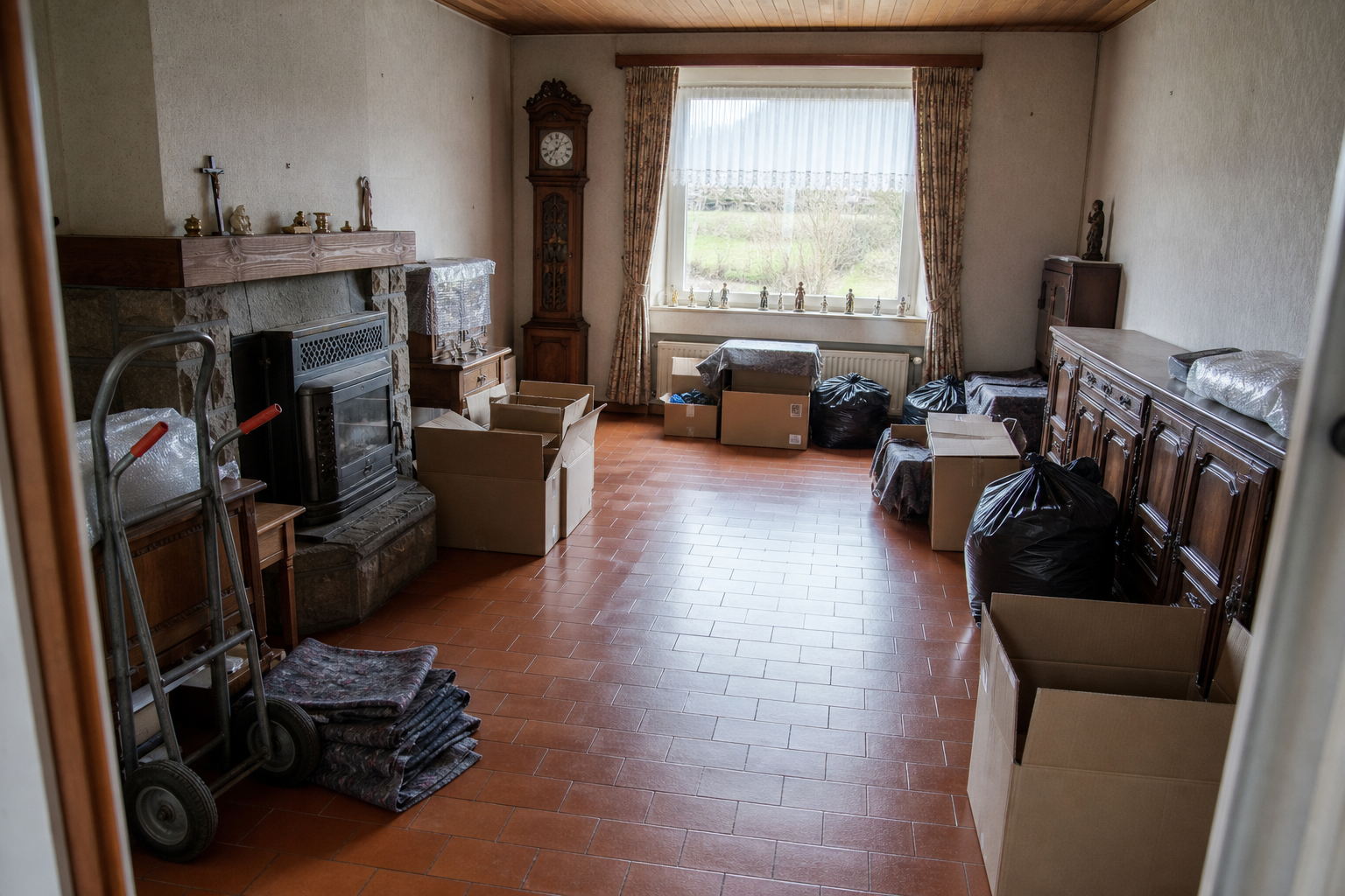 Débarras après départ en maison de repos à Tinlot : avant, en cours et après — intervention en cours