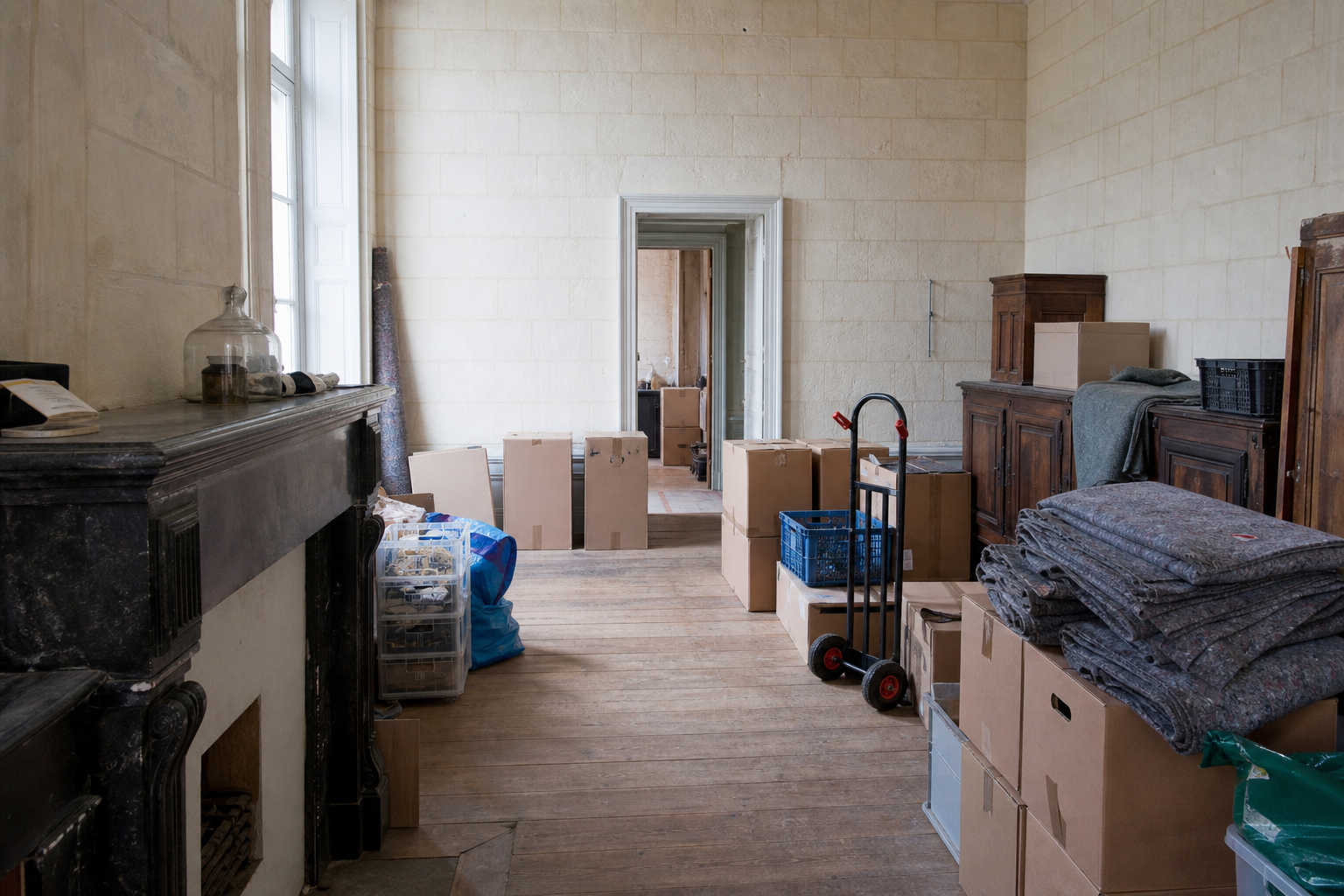 Vide maison de ville ancienne à Tongres : avant, en cours et après — intervention en cours