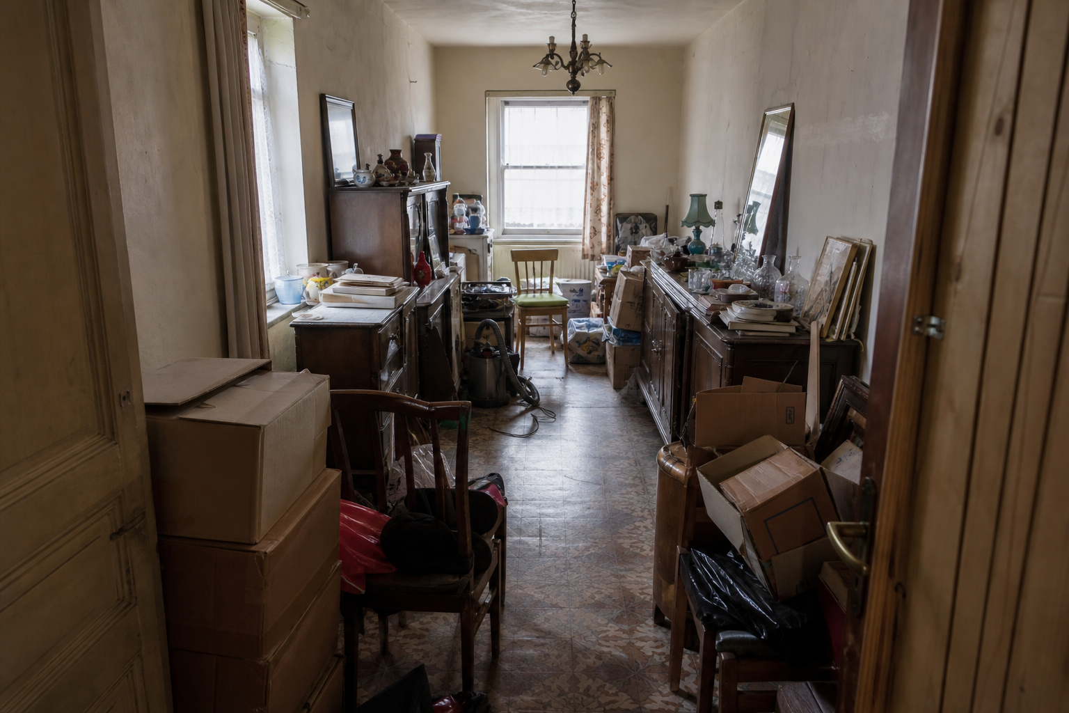 Vide maison ouvrière mitoyenne à Trooz : avant, en cours et après — avant débarras