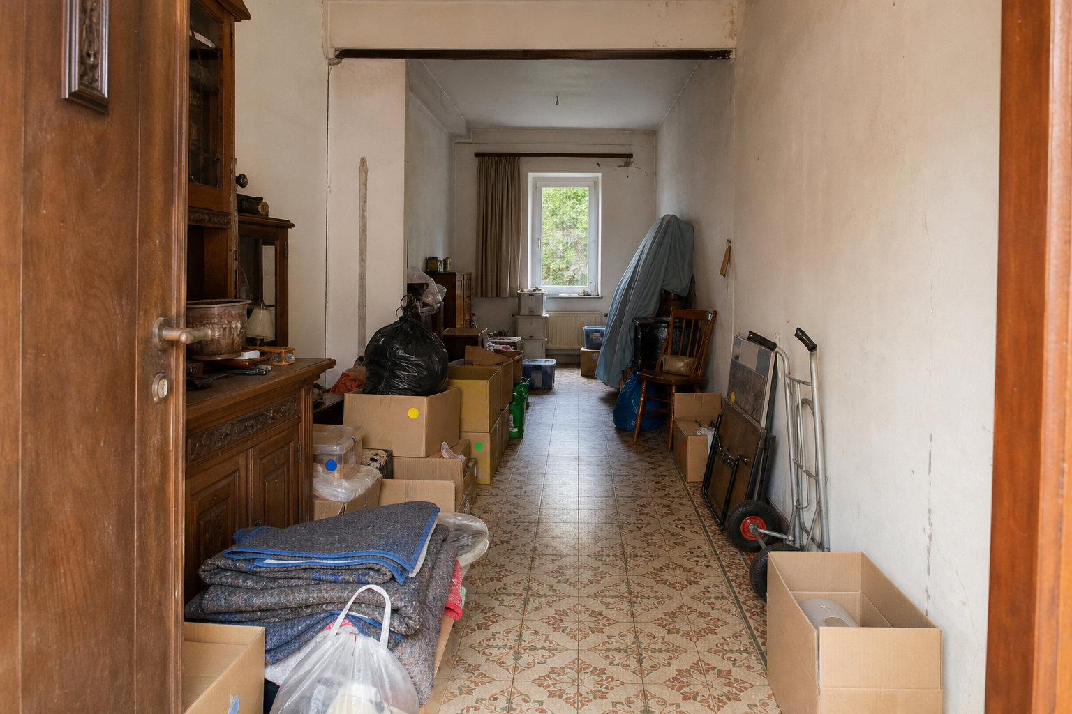 Vide maison ouvrière mitoyenne à Trooz : avant, en cours et après — intervention en cours
