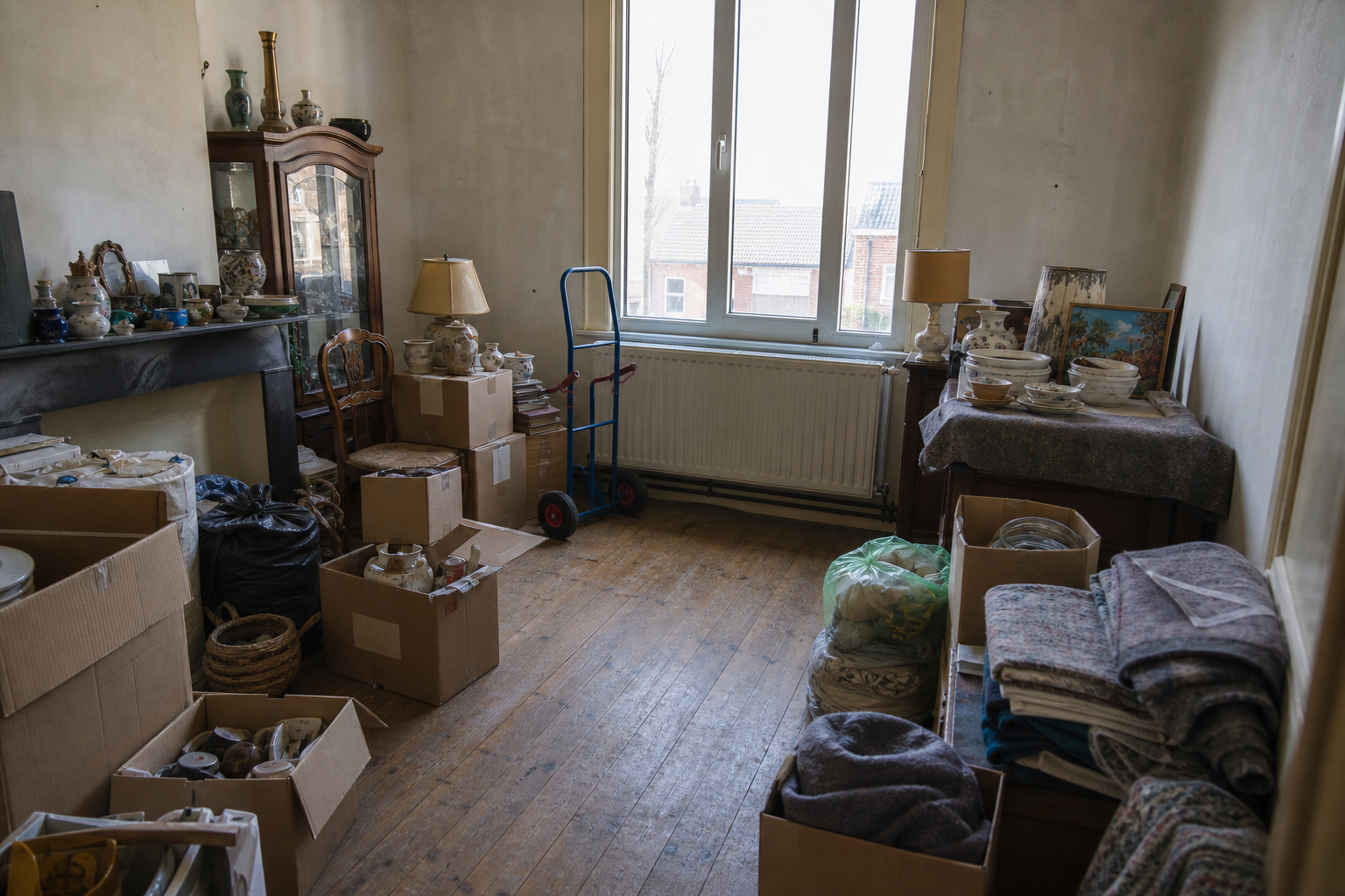 Vide maison ouvrière en briques à Tubize : avant, en cours et après — intervention en cours