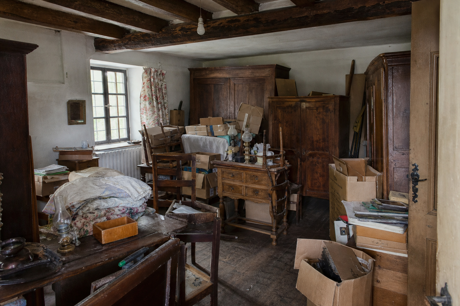 Vide fermette avec dépendances à Vaux-sur-Sûre : avant, en cours et après — avant débarras