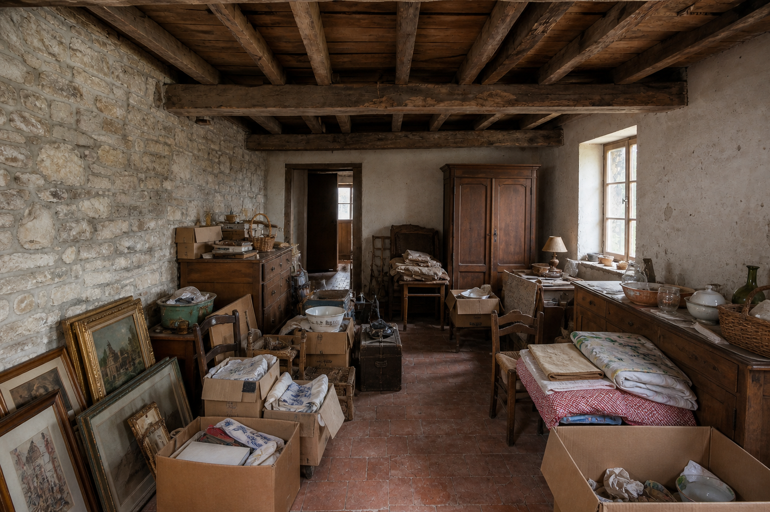 Vide fermette en pierre à Fourons : avant, en cours et après — avant débarras