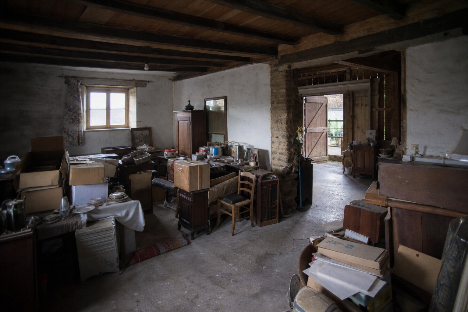 Vide maison villageoise avec grange à Waimes : avant, en cours et après — avant débarras