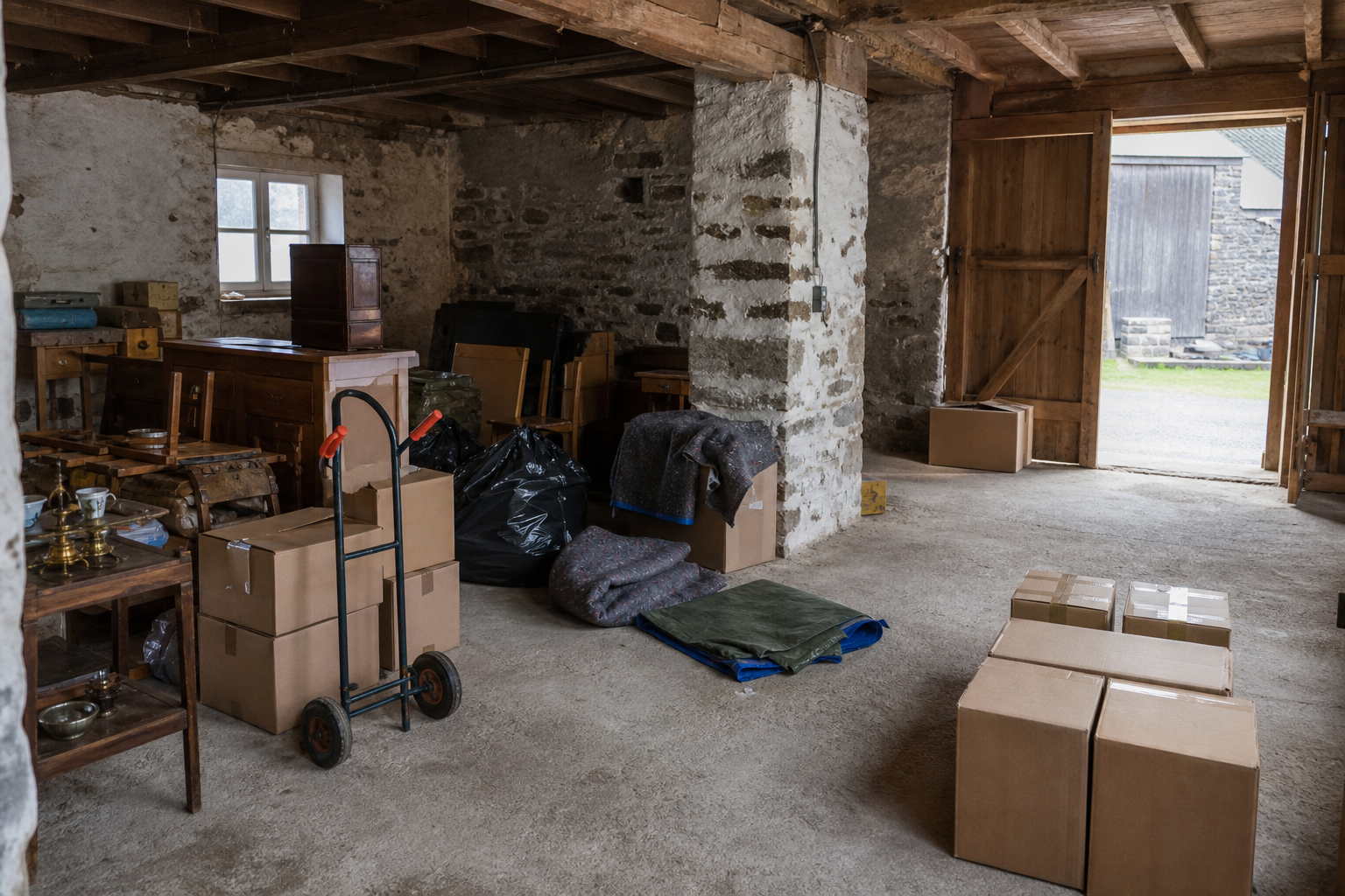 Vide maison villageoise avec grange à Waimes : avant, en cours et après — intervention en cours