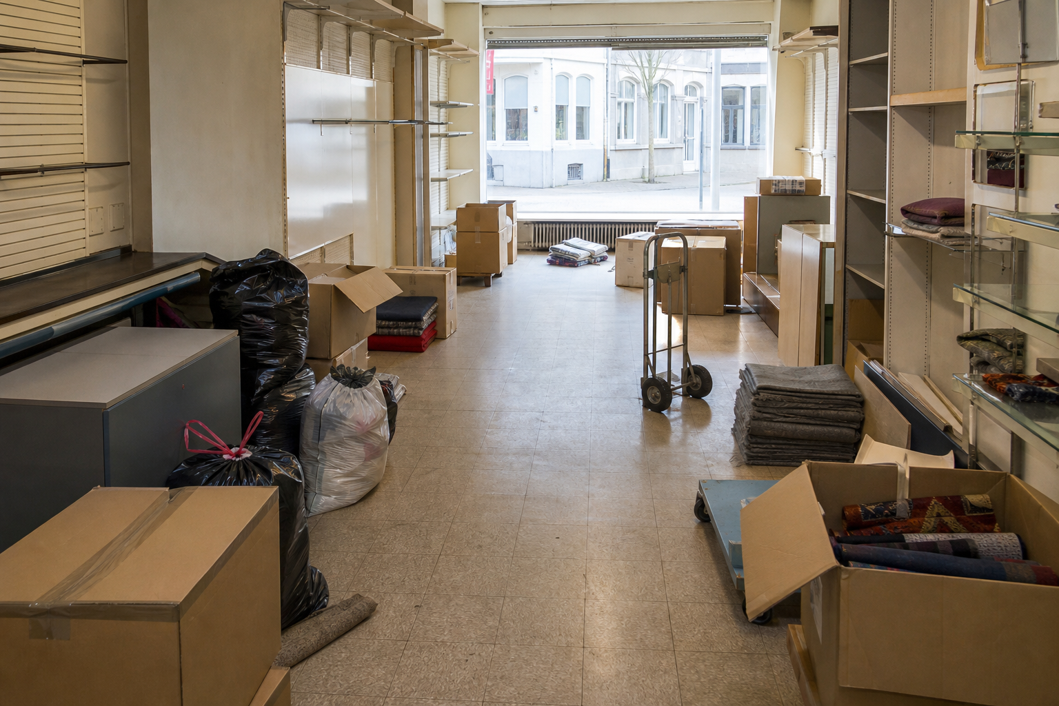 Vide commerce à Welkenraedt : avant, en cours et après — intervention en cours