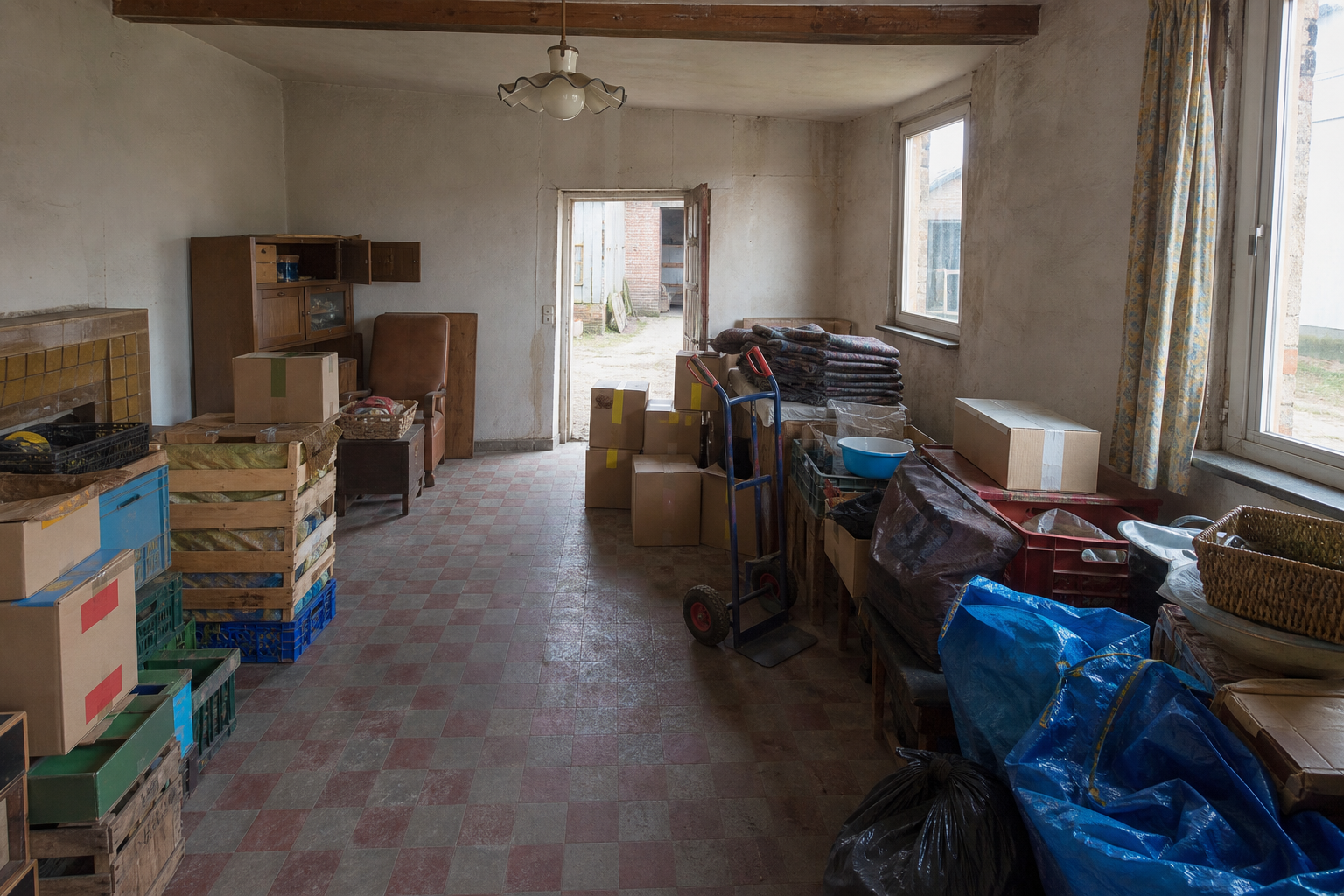 Vide maison de fruiticulteur à Wellen : avant, en cours et après — intervention en cours