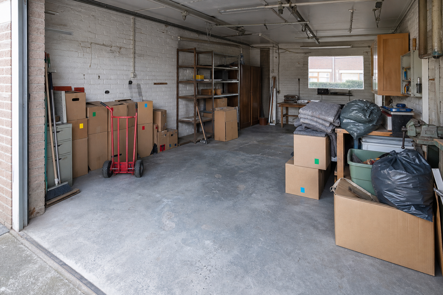 Vide garage-atelier à Wielsbeke : avant, en cours et après — intervention en cours
