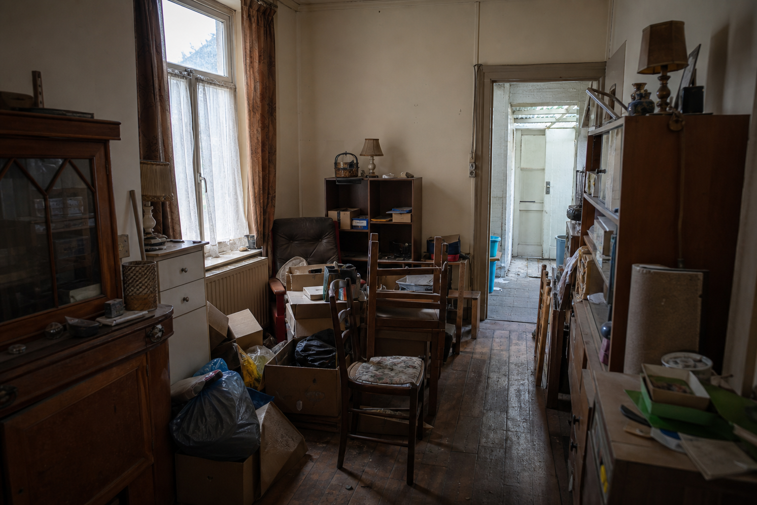 Vide maison ouvrière reconvertie à Willebroek : avant, en cours et après — avant débarras
