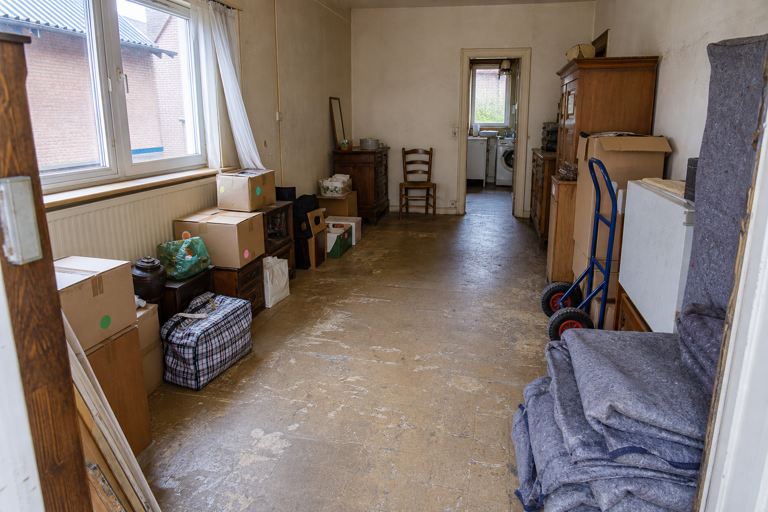 Vide maison ouvrière reconvertie à Willebroek : avant, en cours et après — intervention en cours