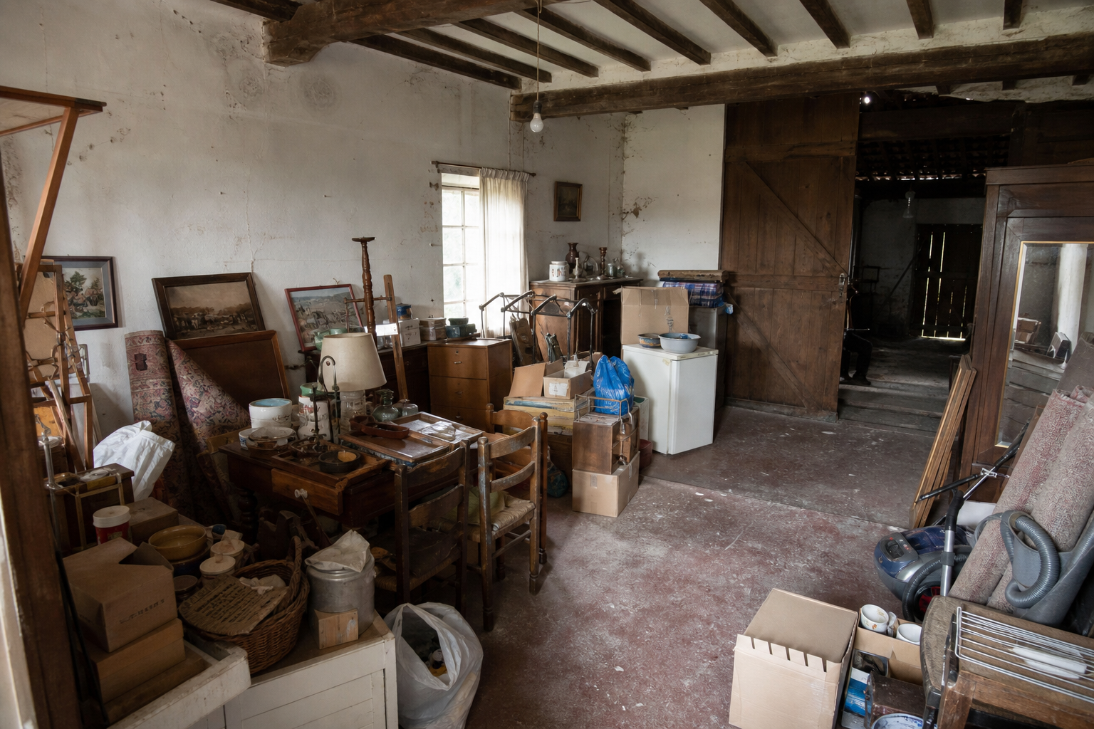 Vide maison villageoise avec grange à Wingene : avant, en cours et après — avant débarras