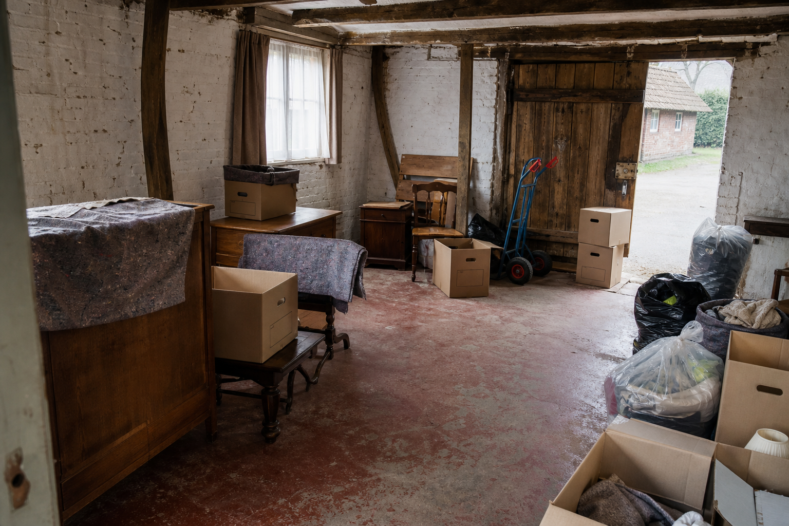 Vide maison villageoise avec grange à Wingene : avant, en cours et après — intervention en cours