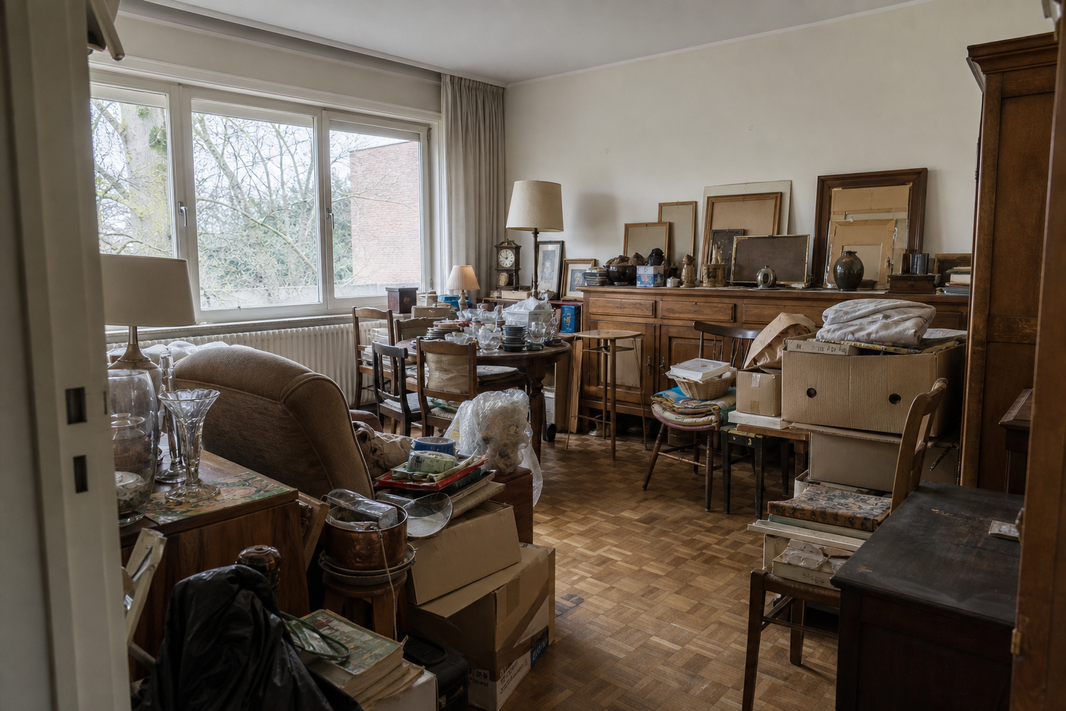 Débarras après départ en maison de repos à Woluwe-Saint-Lambert : avant, en cours et après — avant débarras