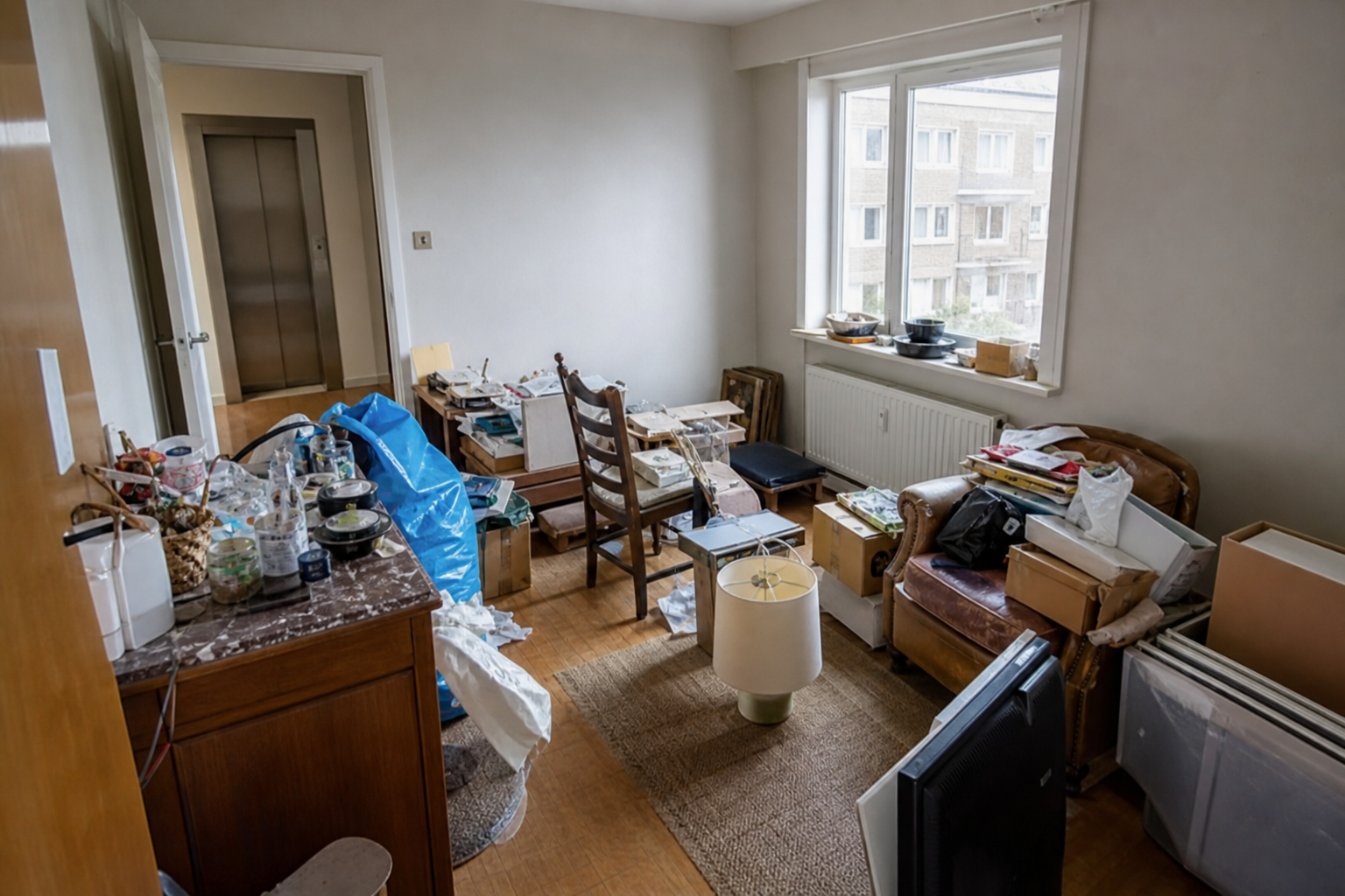 Vide appartement proche gare à Zaventem : avant, en cours et après — avant débarras