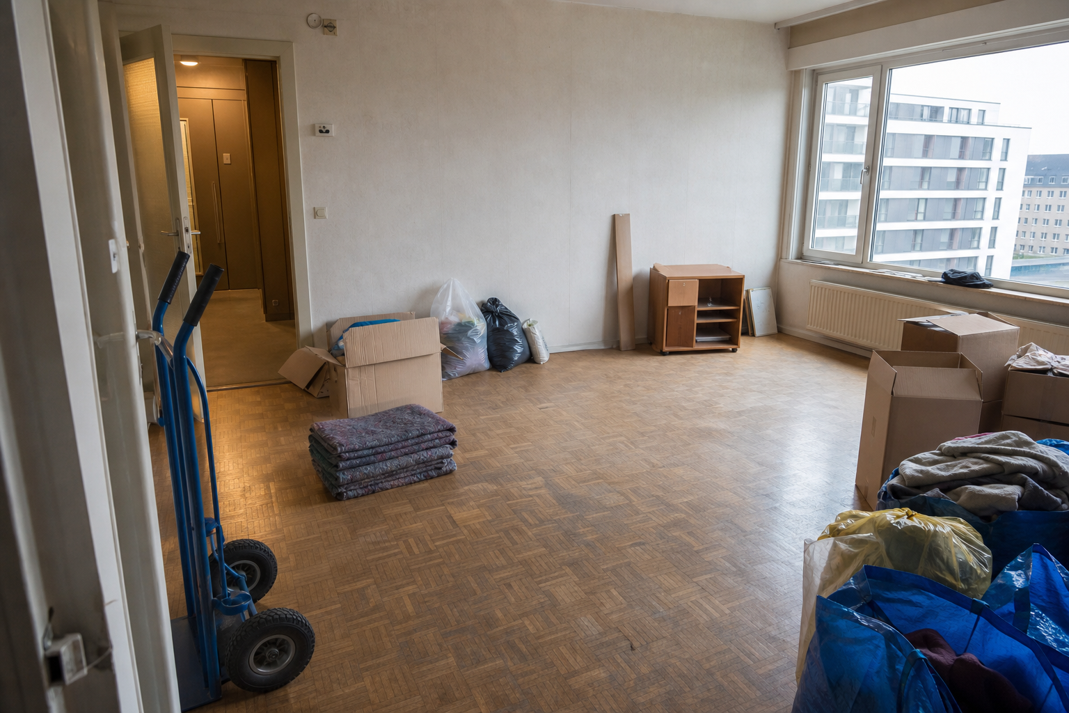 Vide appartement proche gare à Zaventem : avant, en cours et après — intervention en cours
