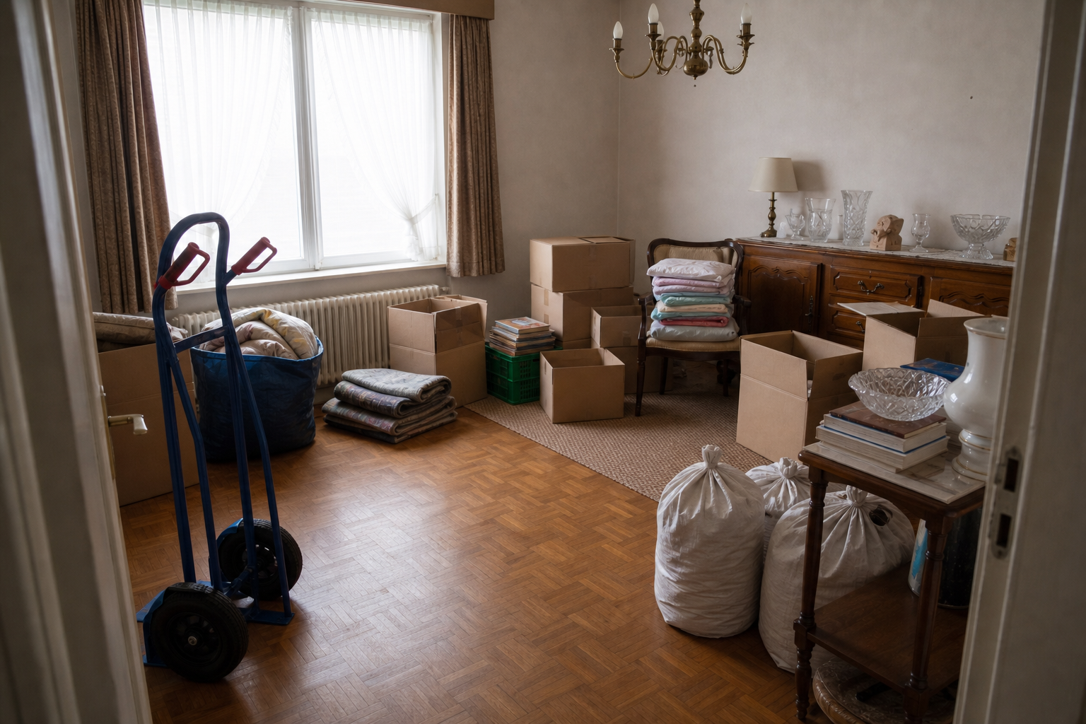 Débarras après départ en maison de repos à Zedelgem : avant, en cours et après — intervention en cours