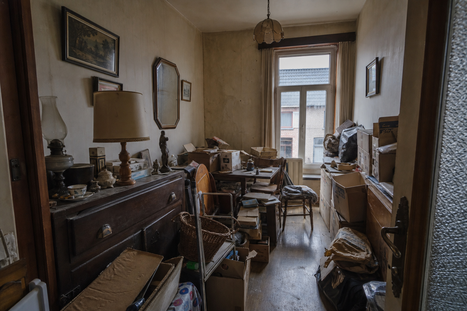 Vide maison ouvrière à Zelzate : avant, en cours et après — avant débarras