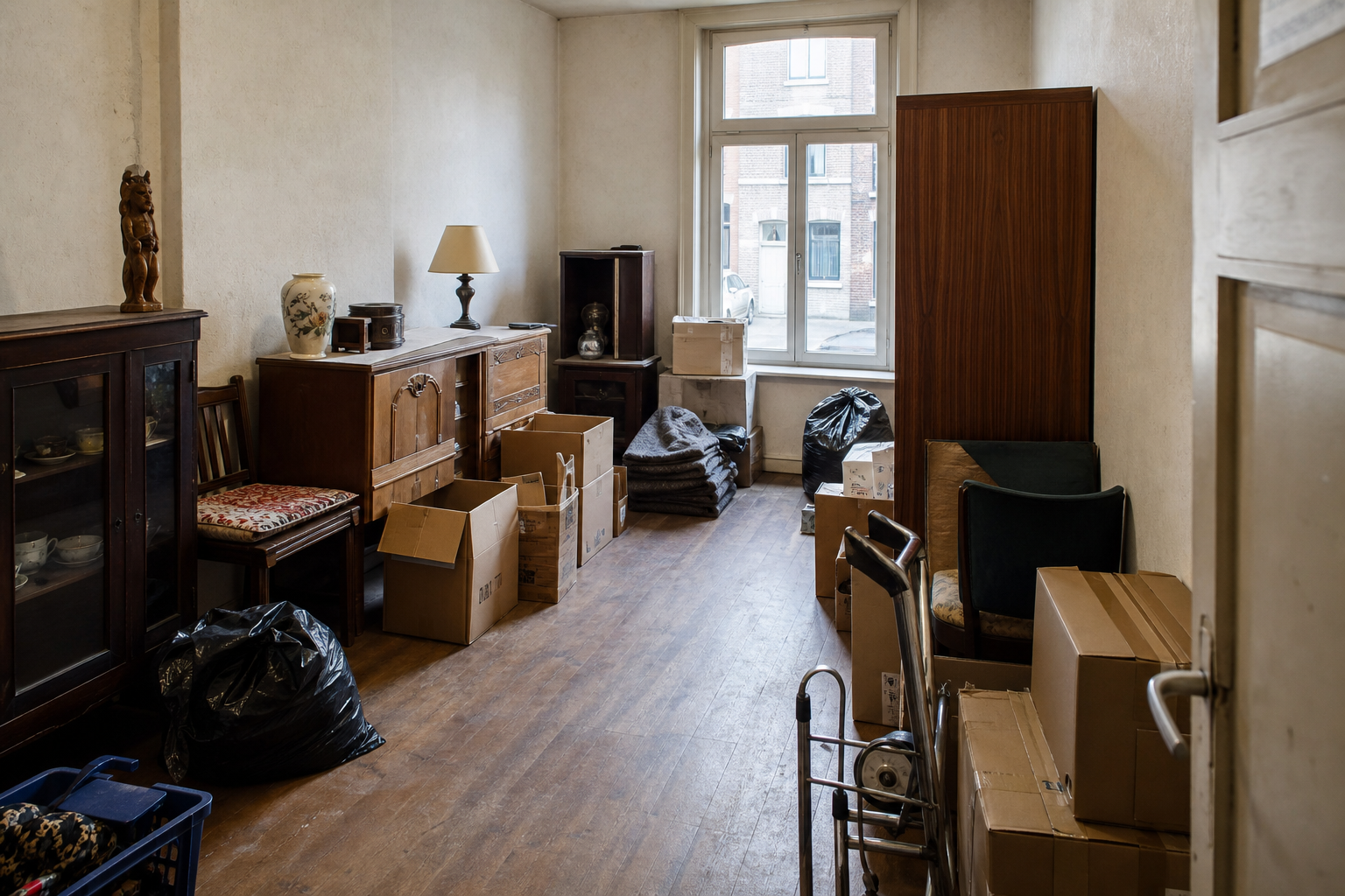 Vide maison ouvrière à Zelzate : avant, en cours et après — intervention en cours