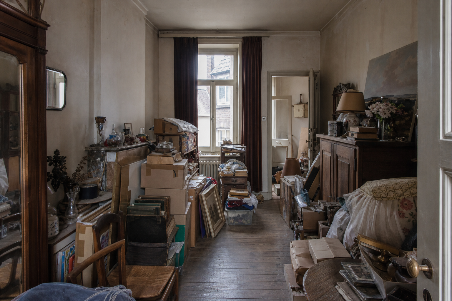 Vide maison de ville ancienne à Léau : avant, en cours et après — avant débarras