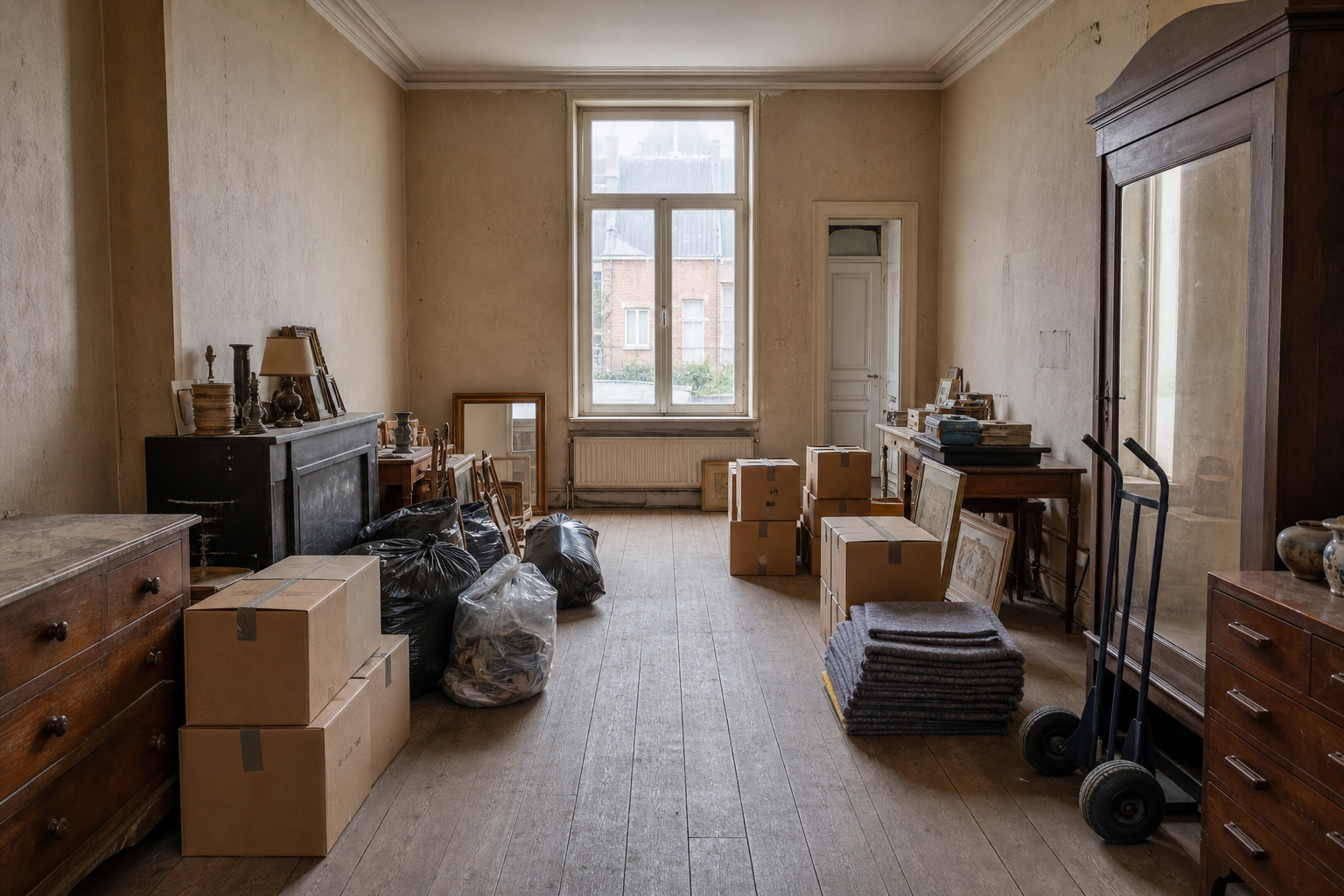 Vide maison de ville ancienne à Léau : avant, en cours et après — intervention en cours