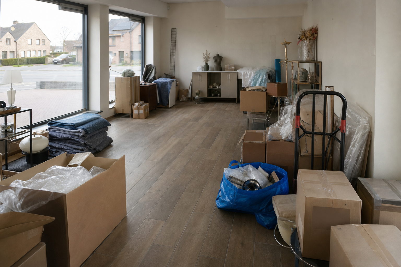 Vide rez-de-chaussée commercial à Zulte : avant, en cours et après — intervention en cours