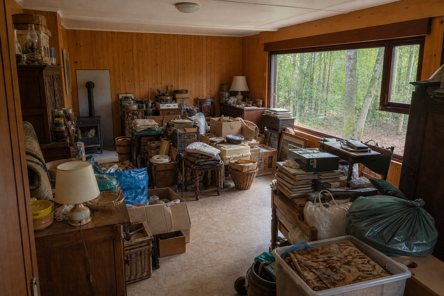 Vide chalet et annexes à Zutendaal : avant, en cours et après — avant débarras