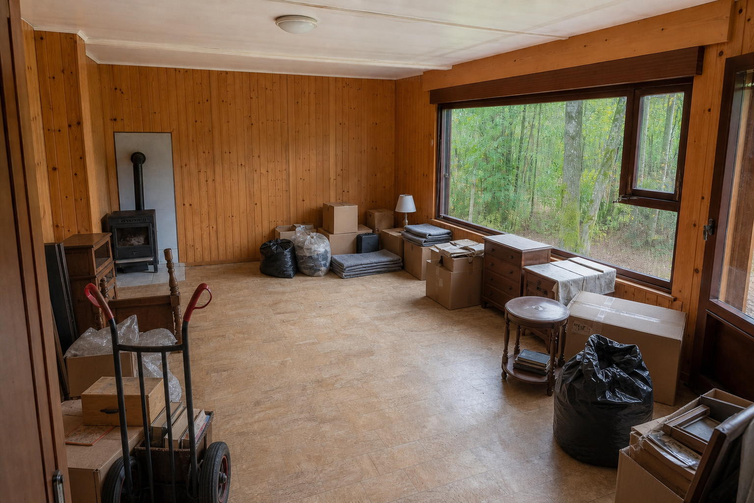 Vide chalet et annexes à Zutendaal : avant, en cours et après — intervention en cours