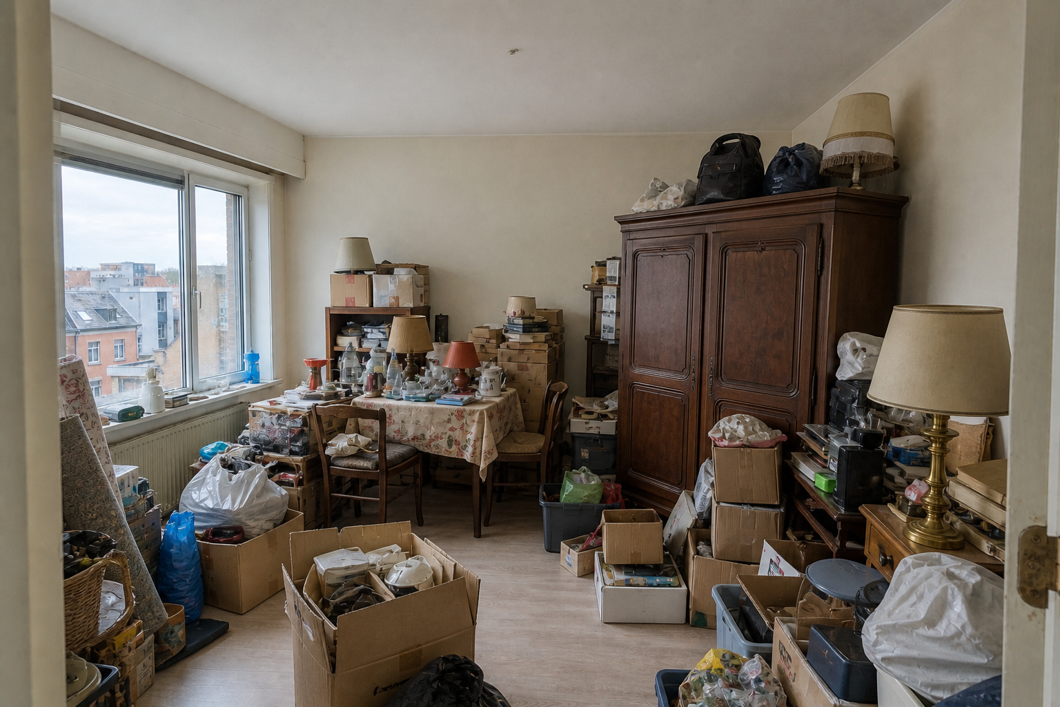 Vide appartement à Zwevegem : avant, en cours et après — avant débarras