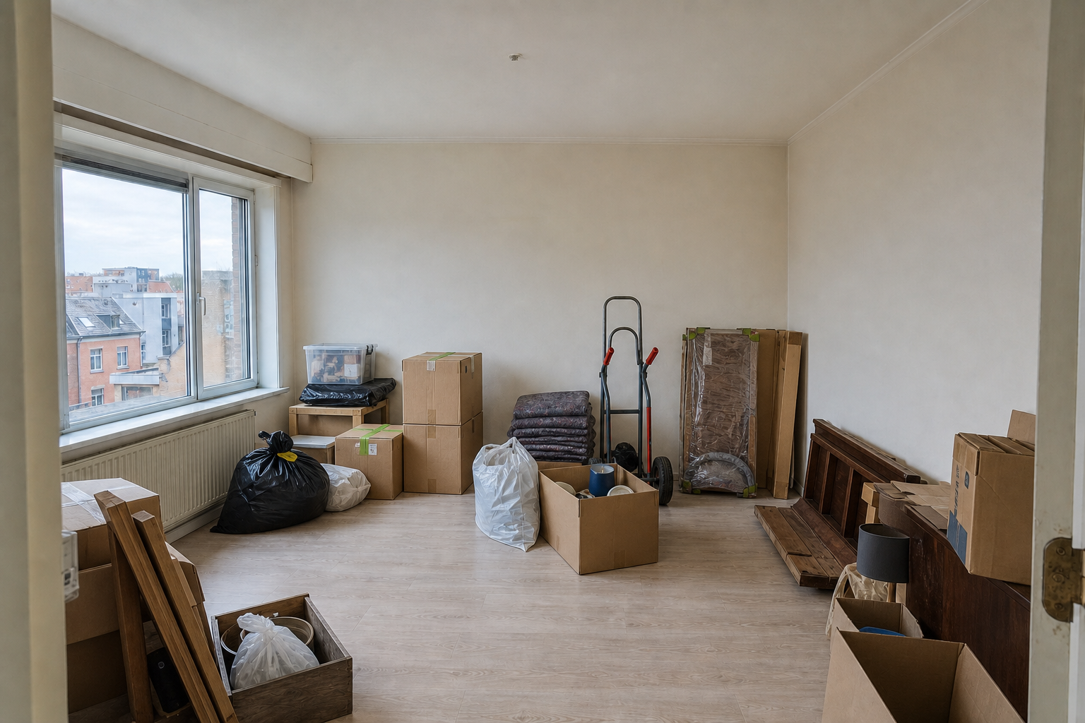 Vide appartement à Zwevegem : avant, en cours et après — intervention en cours