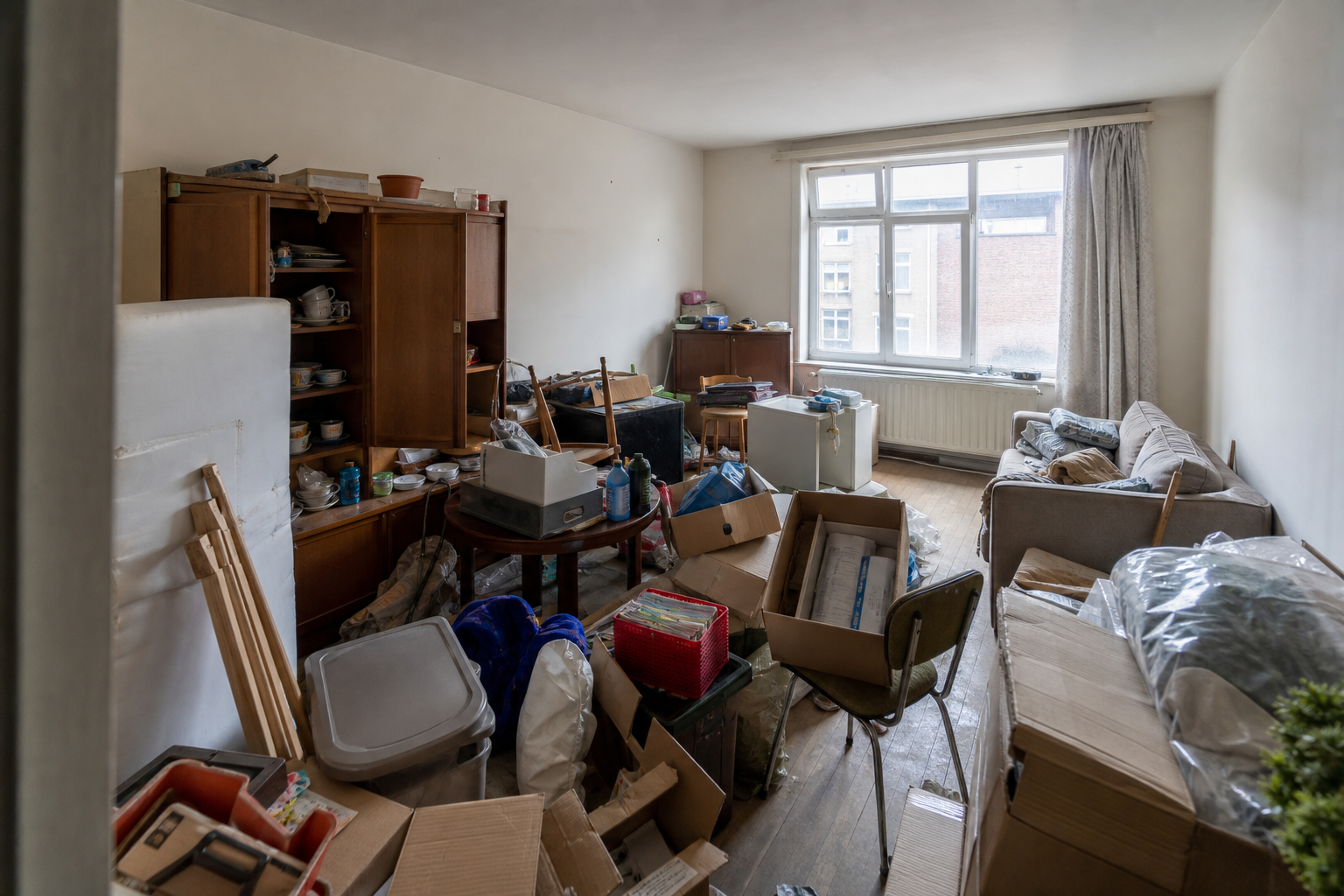 Vide appartement à Zwijndrecht : avant, en cours et après — avant débarras